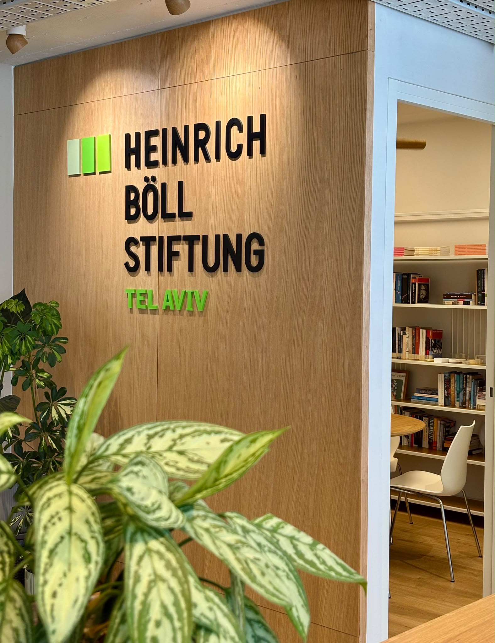 The logo wall in the office lobby